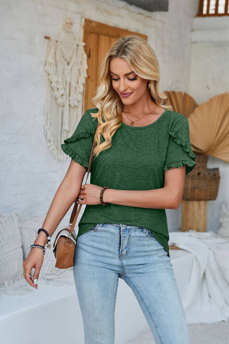 CWTBLS1105_FUNGUS LACE ROUND NECK SOLID COLOR TOP