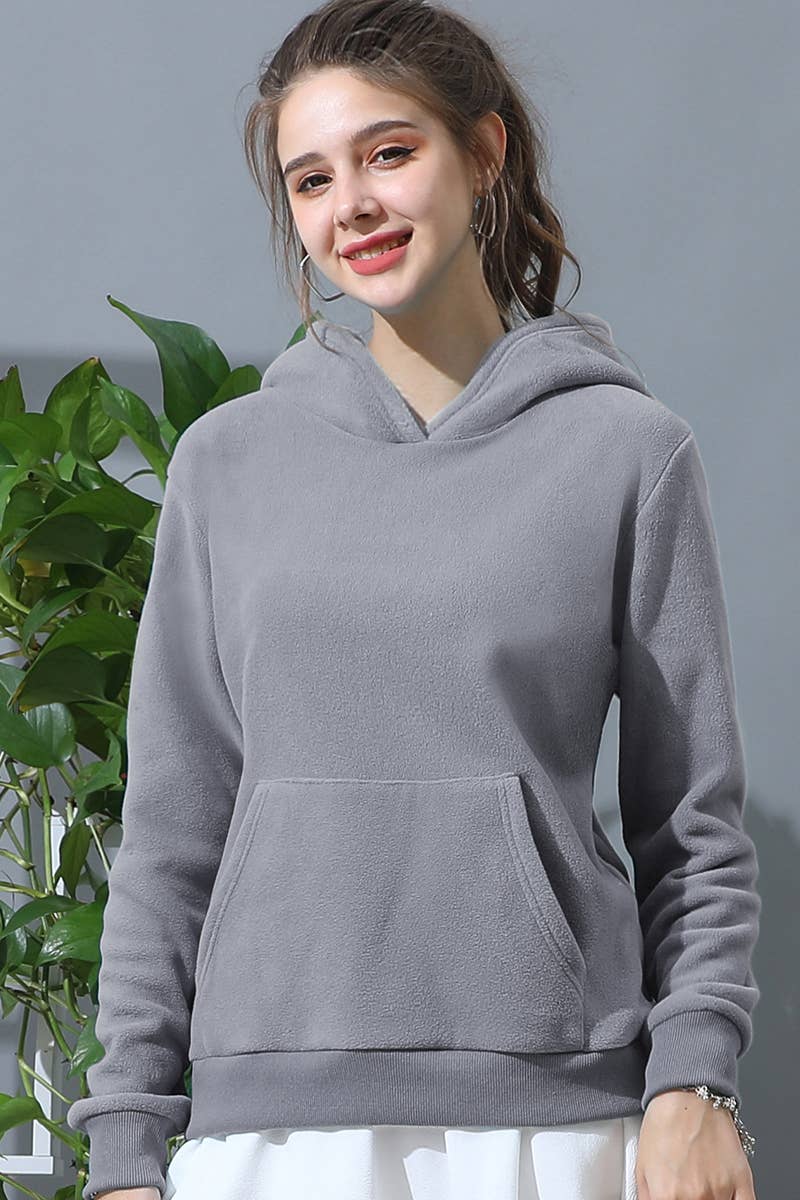 CWOHOL438_SOLID SWEATSHIRT FLEECE HOODIE WITH POCKET