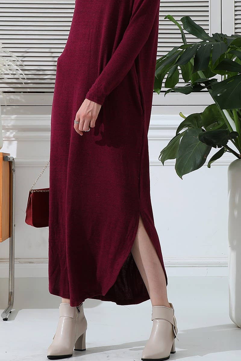 CWDMD823_SOFT AND WARM ROUND NECK SWEATER KNIT TUNIC DRESS