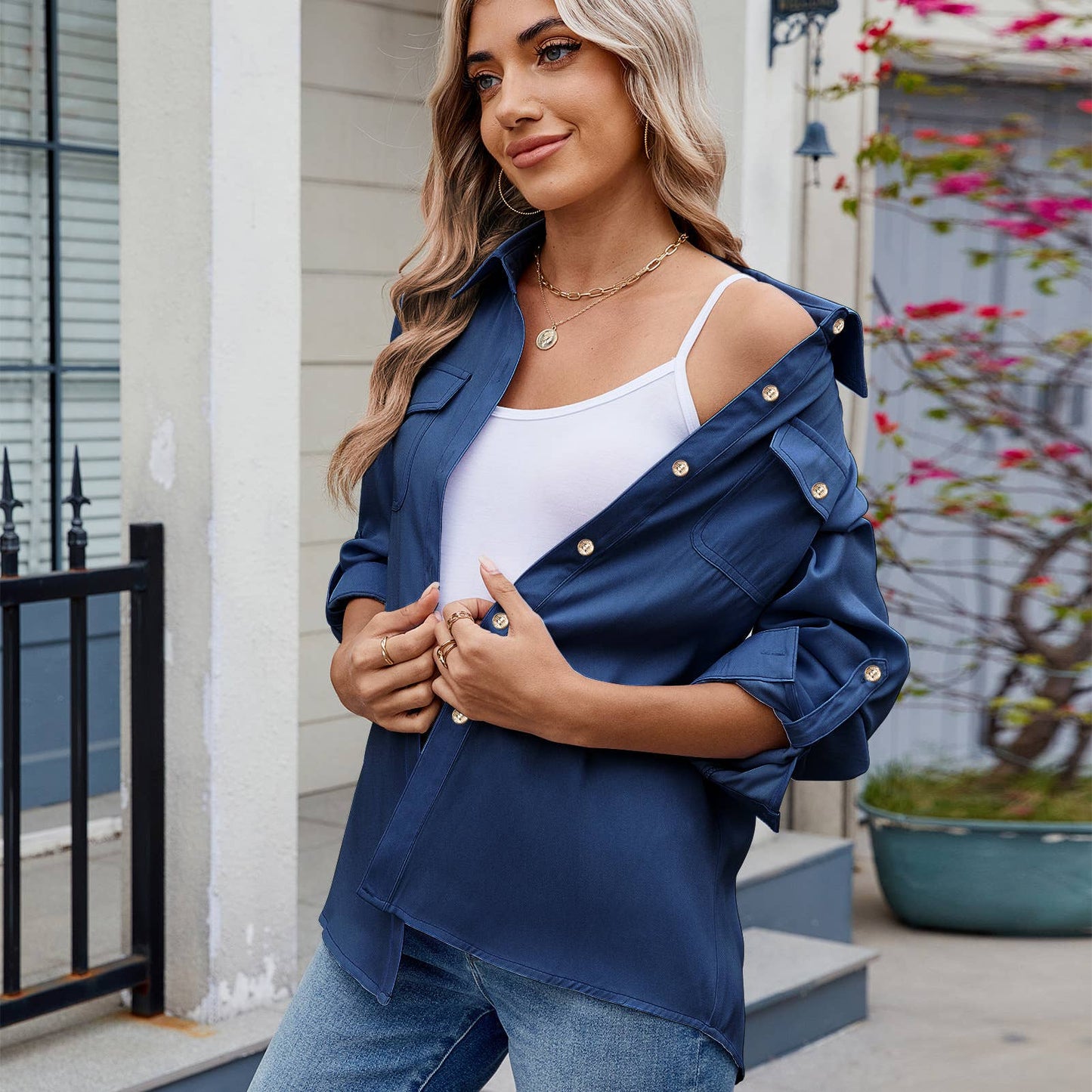 CASUAL BASIC SOLID COLOR LONG-SLEEVED SHIRT