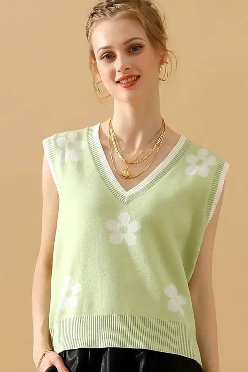 CWTBLS1762_SPRING AND SUMMER V-NECK SLEEVELESS FLORAL VEST