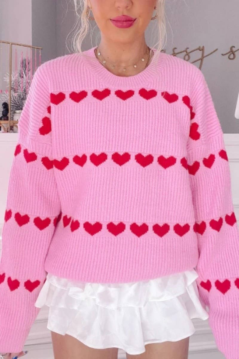 CWOSWL3098_LOOSE ROUND NECK HEART PULLOVER KNITTED SWEATER