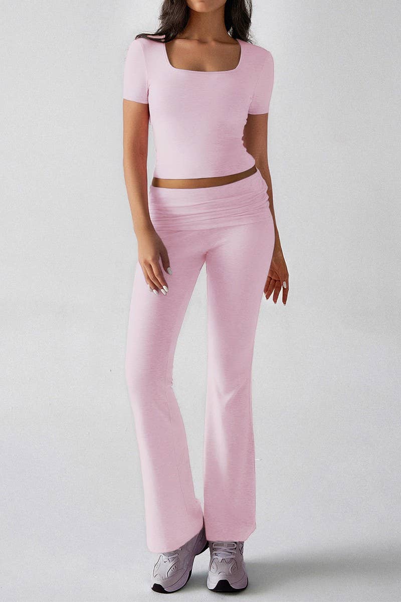 CWSS1188_SPORTS SOLID COLOR NAVEL-BARING TWO-PIECE SUIT