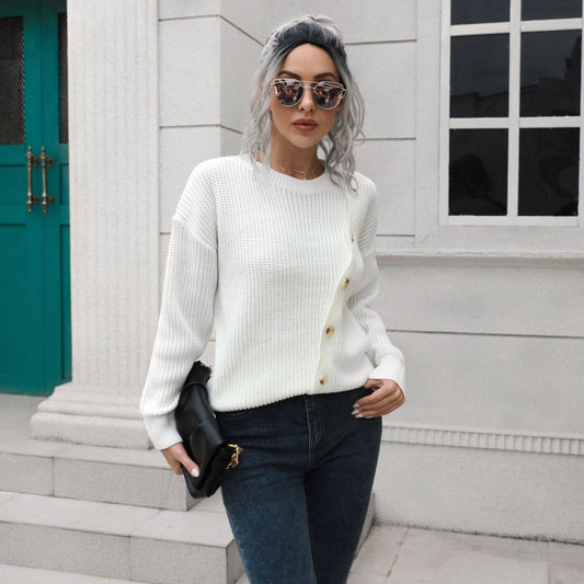 Design sense button long sleeve sweater