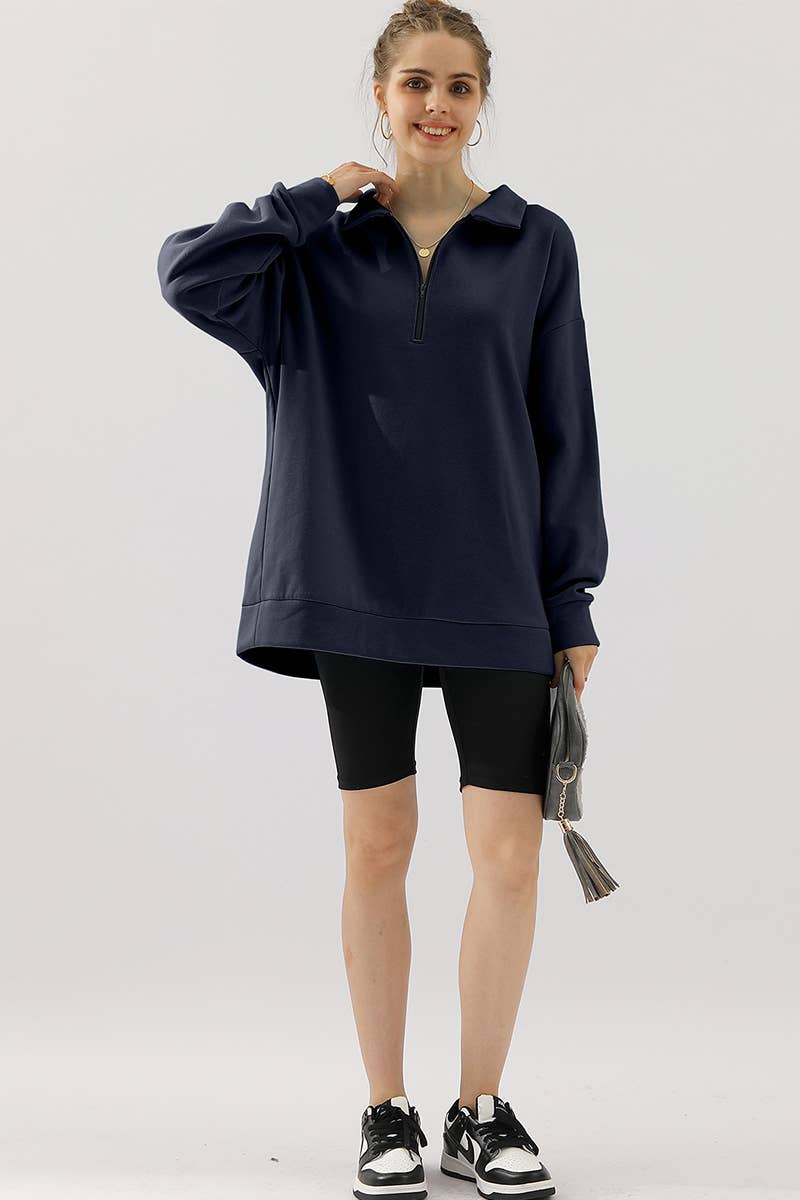 CWOHOL431_Zip Neck Lightweight Pullover Sweatshirt