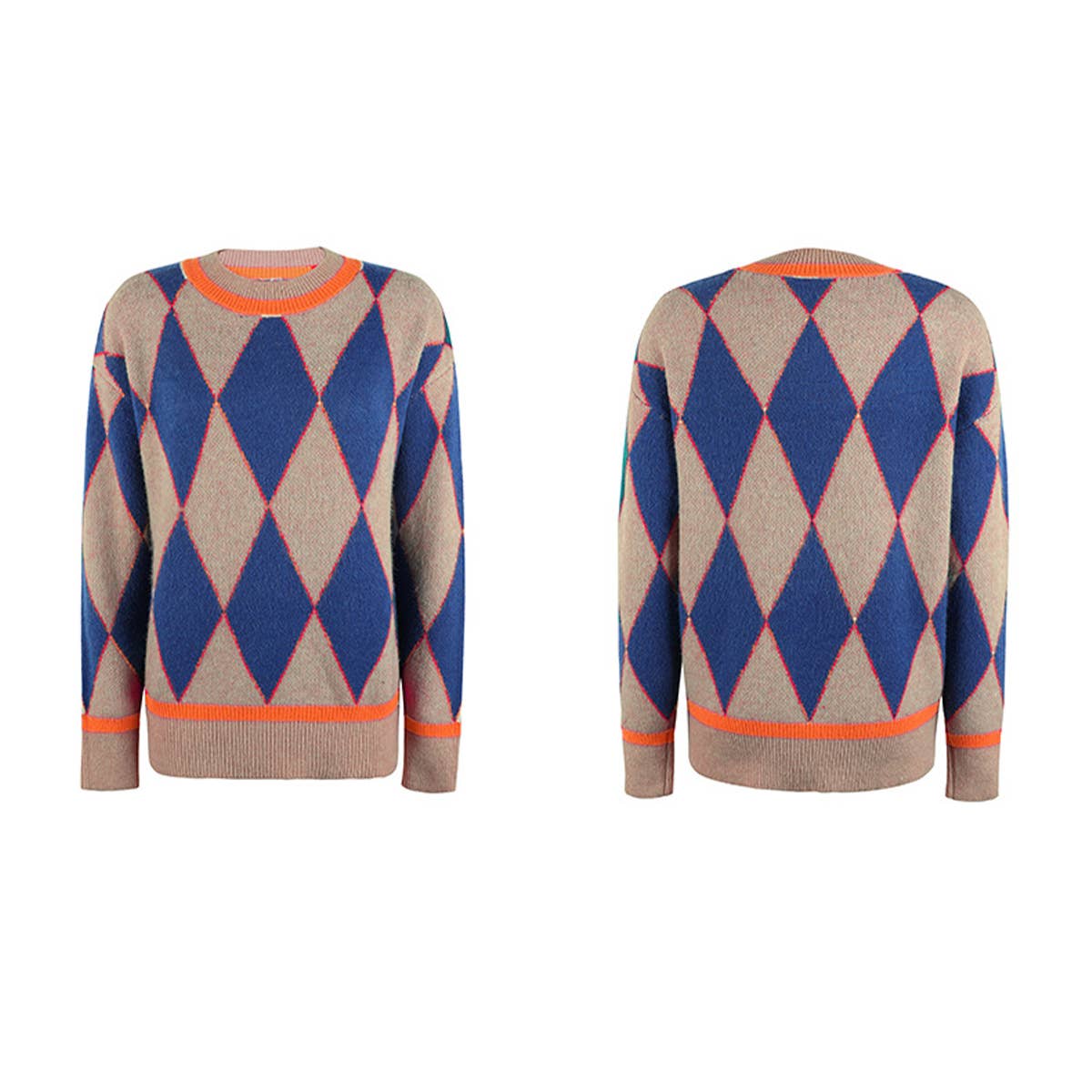 CONTRASTING LOZENGE TURTLENECK FASHION SWEATER