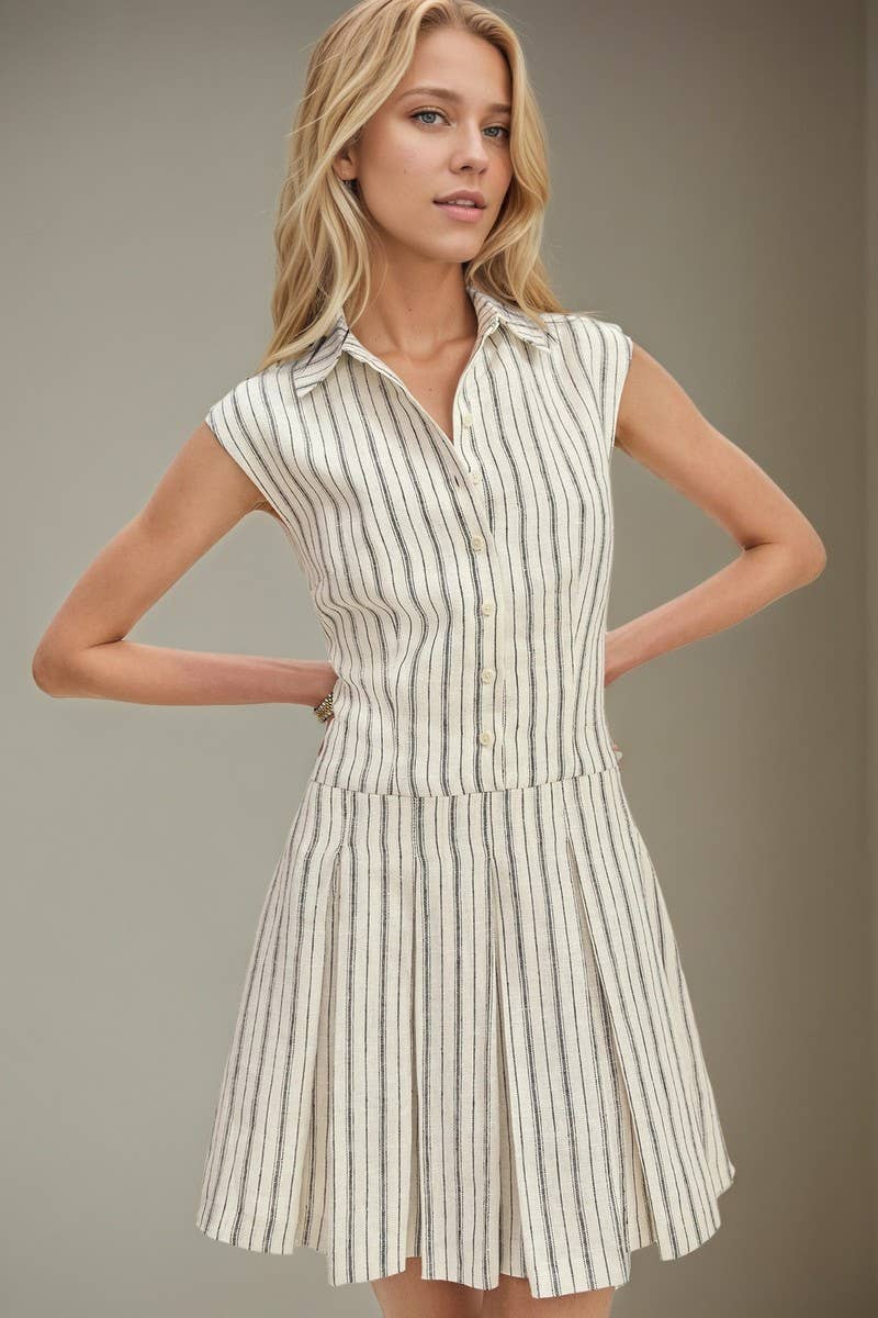 CWDSD8859_SLEEVELESS SLIM FIT BUTTON-DOWN SHIRT DRESS