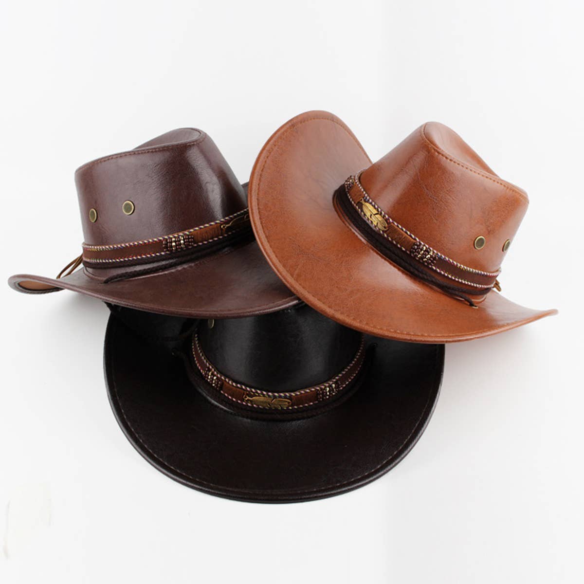 Feather Decor Western Cowboy Hat PU Suede Sun Hat_CWAH1887