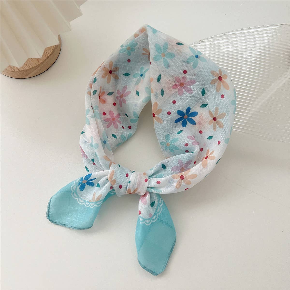 Cotton Linen Square Scarf - Breathable Neck Wrap