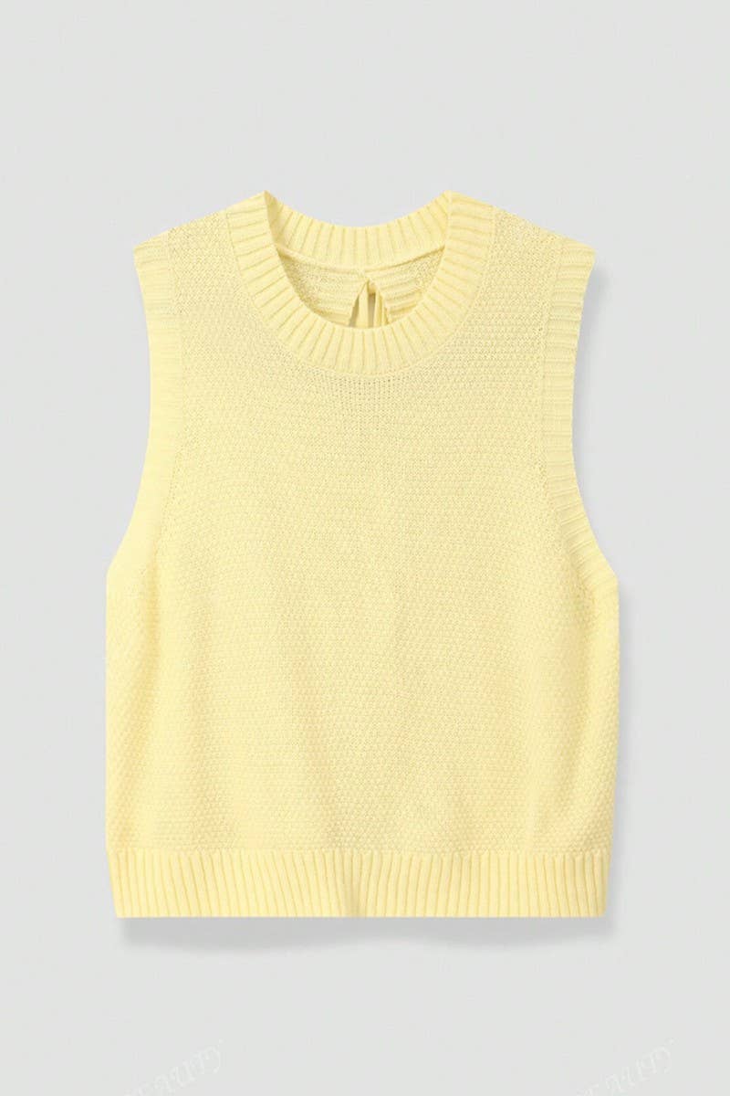 CWOV0793_CREW NECK KNIT OPEN BACK TIE VEST TOP