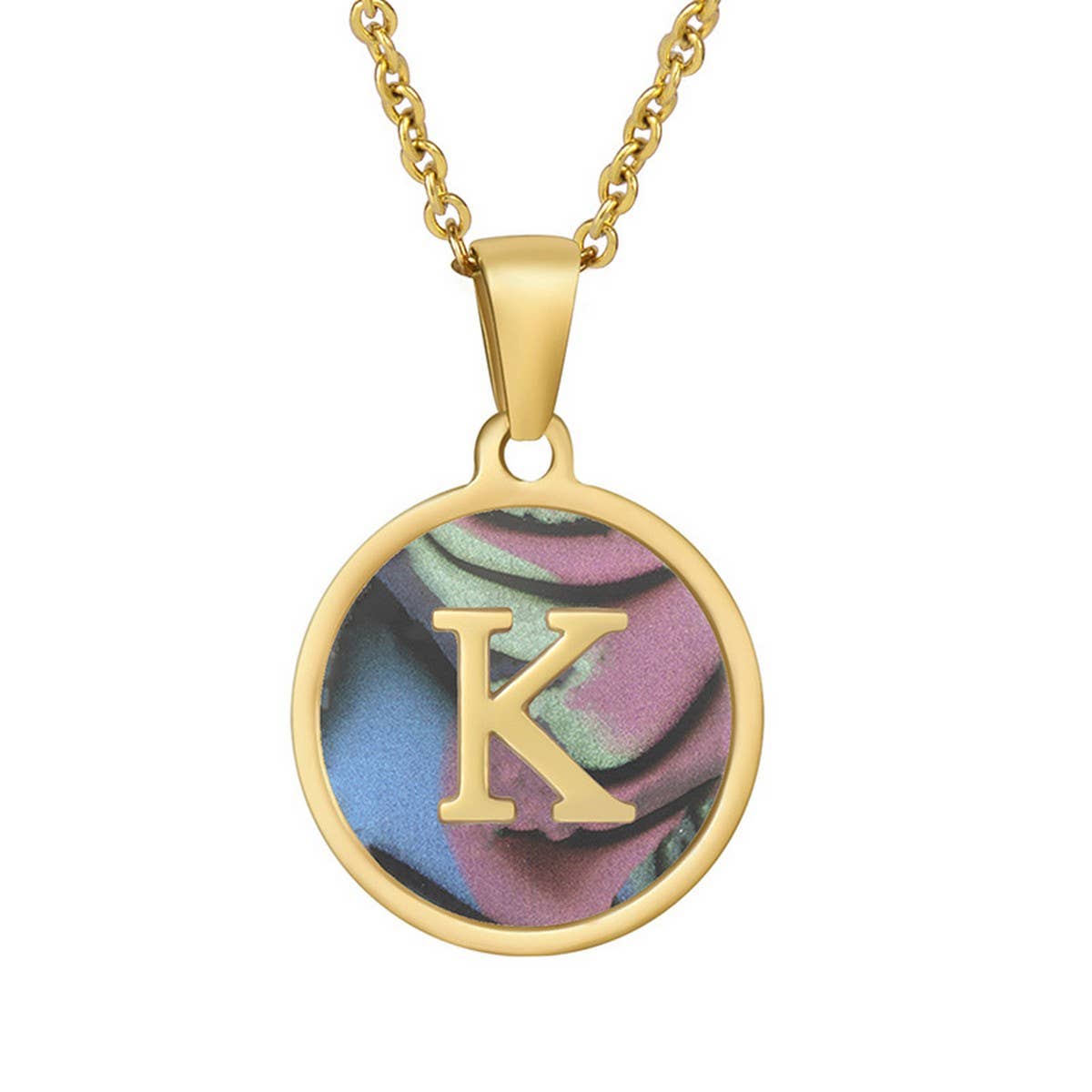 CIRCULAR SHELL ENGLISH LETTER PENDANT NECKLACE