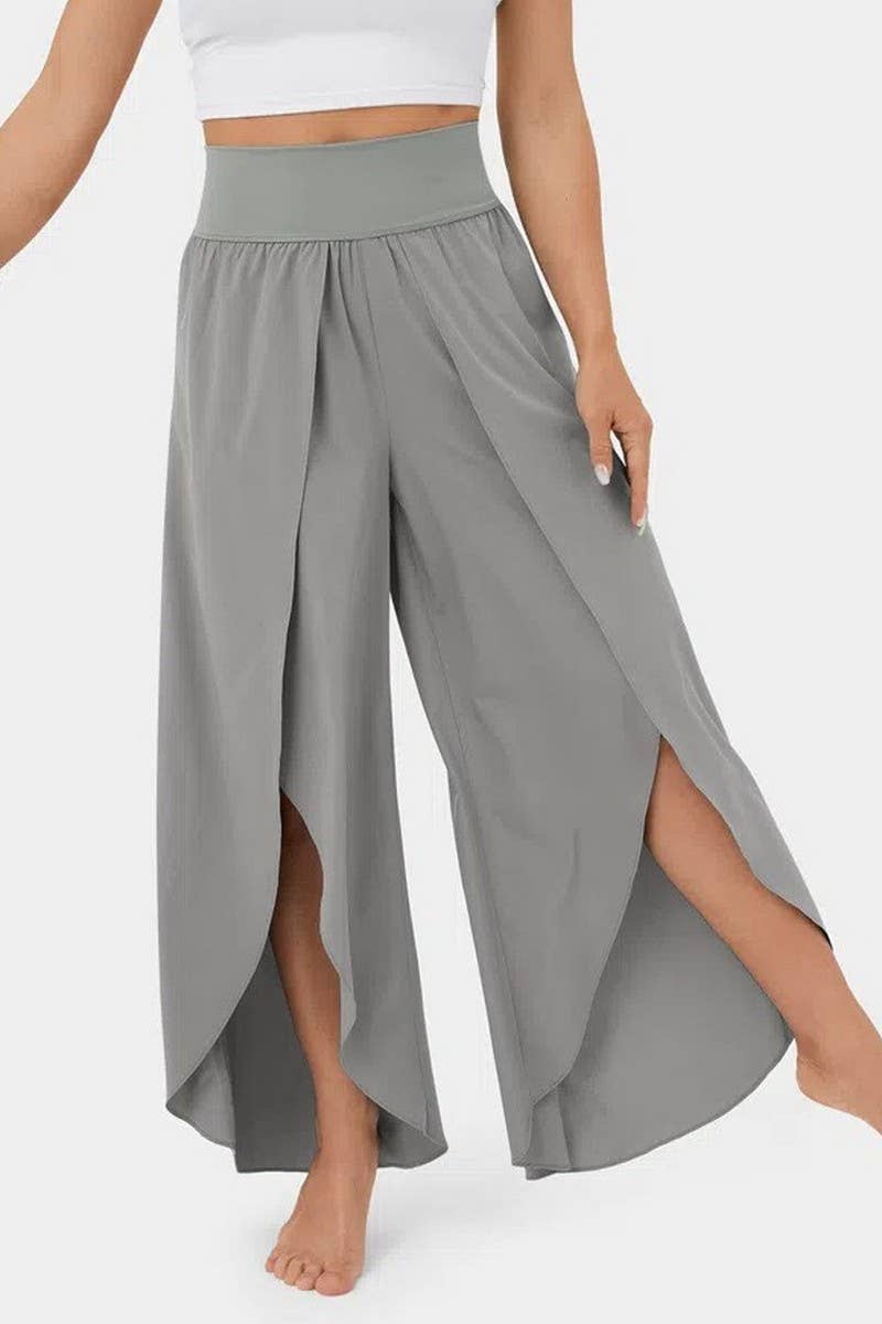 CWBLP1490_SOLID COLOR LOOSE HIGH WAIST HIGH SLIT TROUSERS