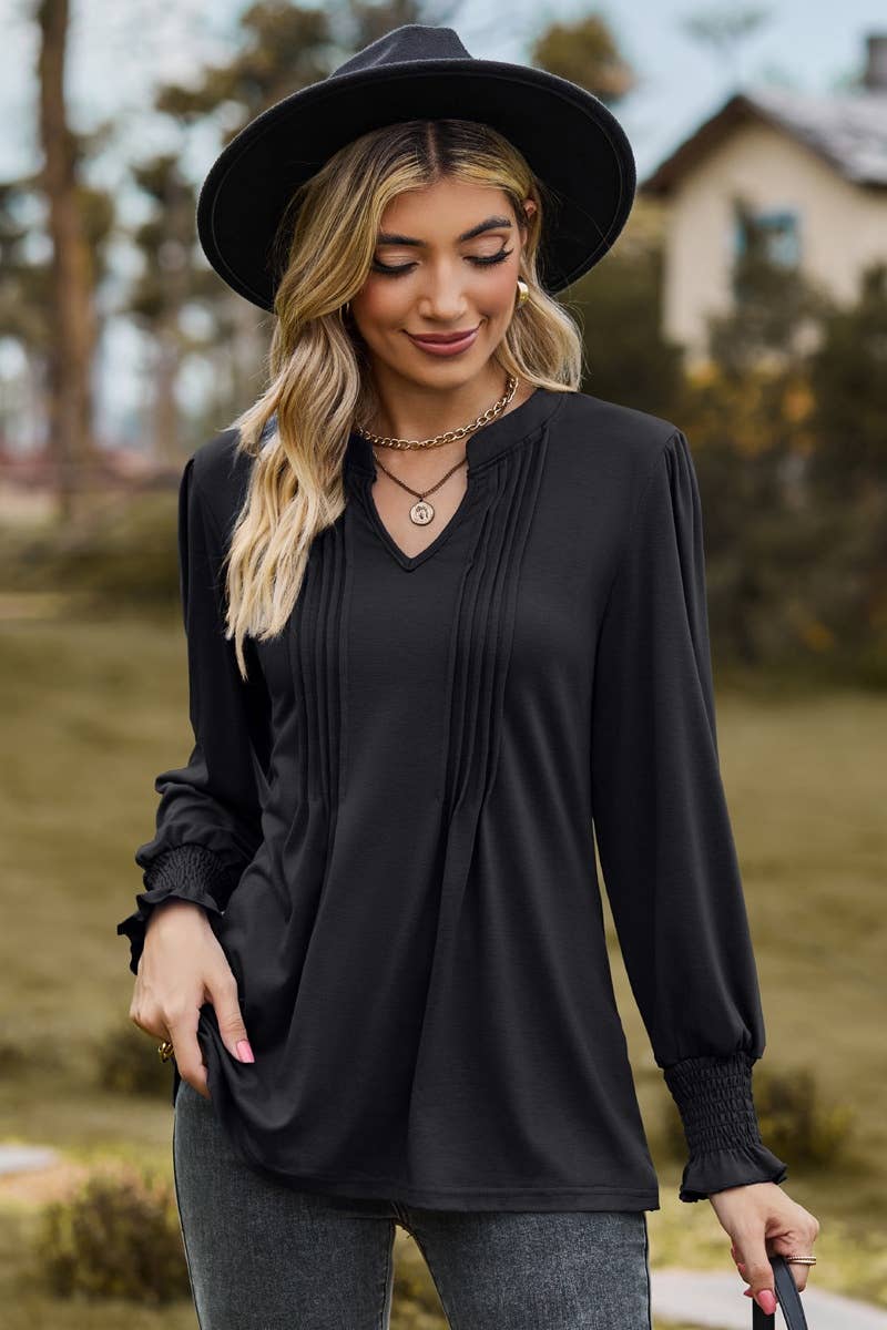 CWTBLL2709_FALL STRETCH V-NECK LONG-SLEEVED TOP