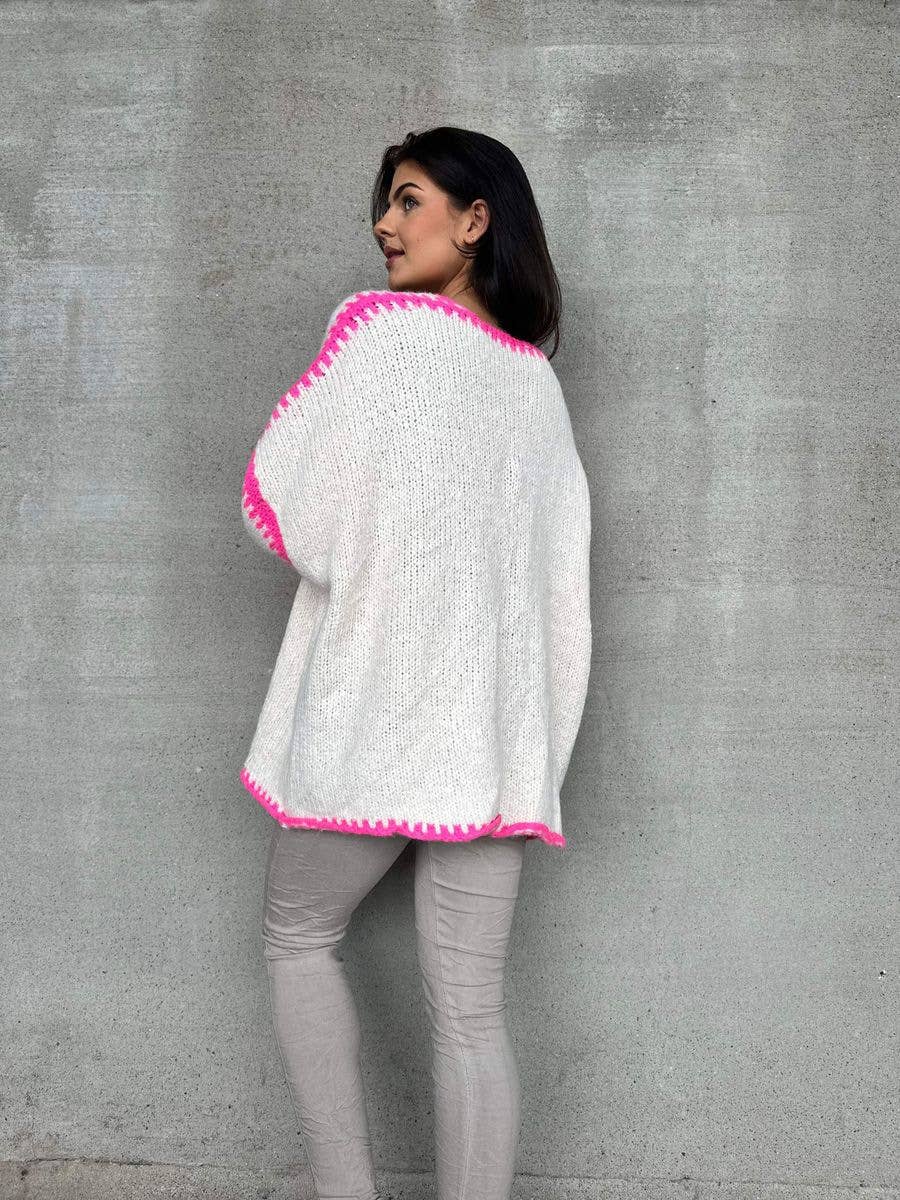 Color-blocking bow knitted cardigan