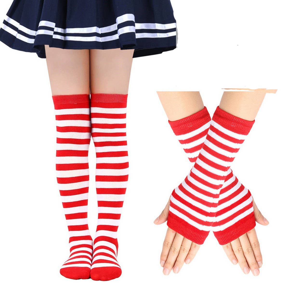 CWMM10087_CHRISTMAS STRIPED SOCKS &AMP GLOVES SET