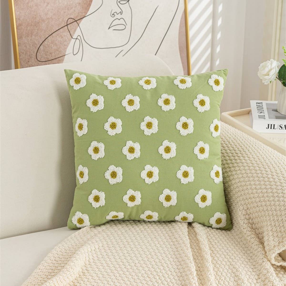 Pink Tulip Embroidered Sofa Pillow Cover_CWMM7706