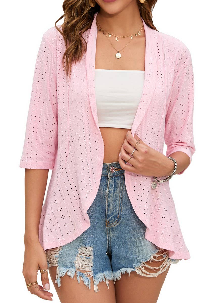 CWOCAL00576_SUMMER SOLID COLOR RUFFLED CARDIGAN