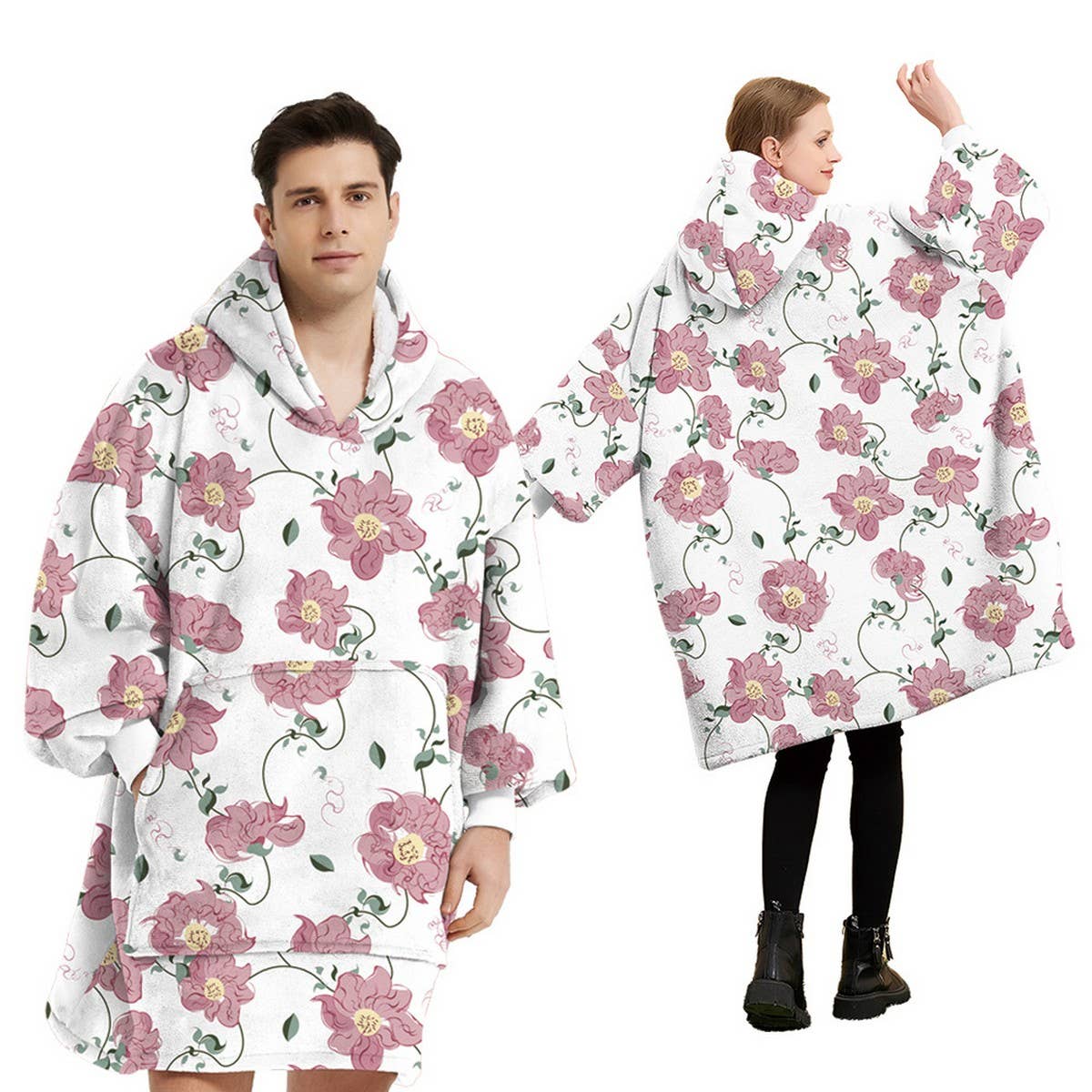 Wearable Flannel Sleeve Blanket with Big Pocket