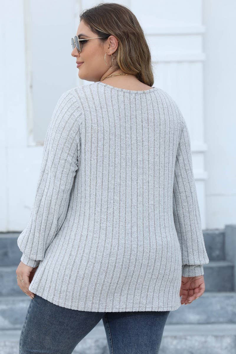 CWTTL1311_PLUS Size V-Neck Long Sleeve Pullover Top