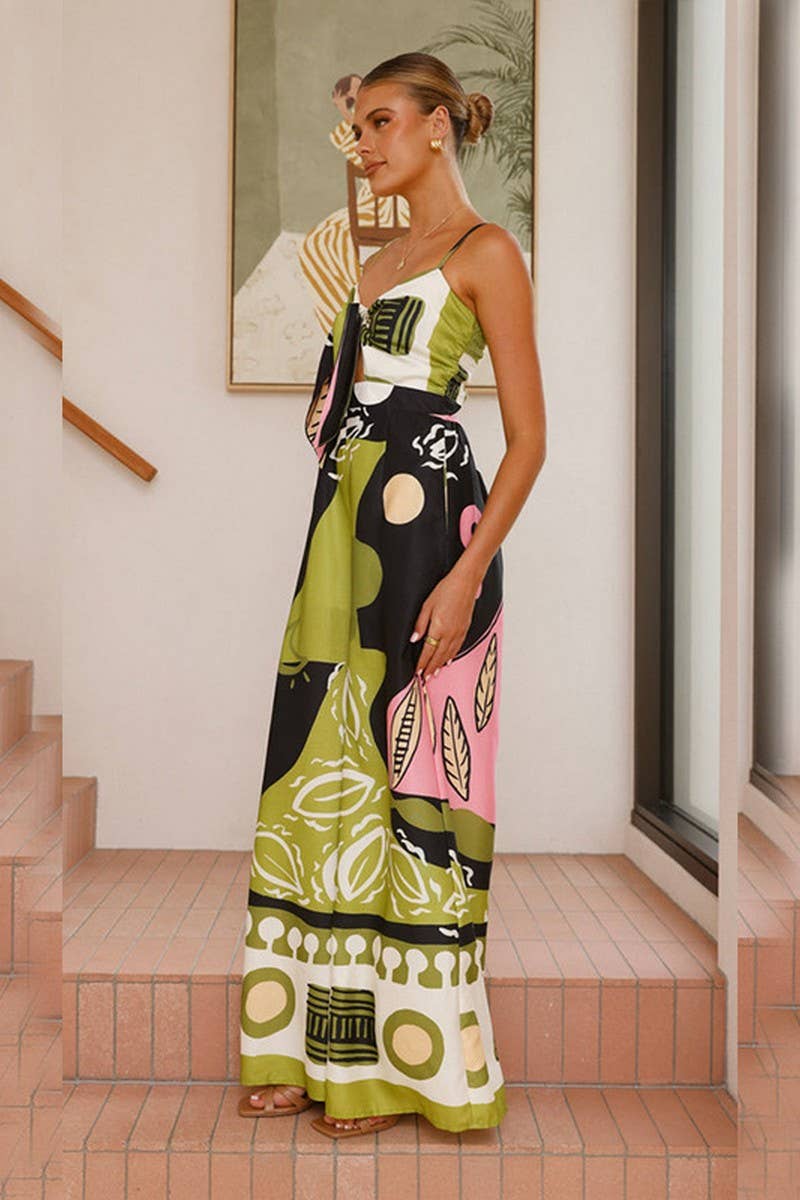 CWSJS1621_CASUAL DIGITAL PRINT FRONT TIE JUMPSUIT