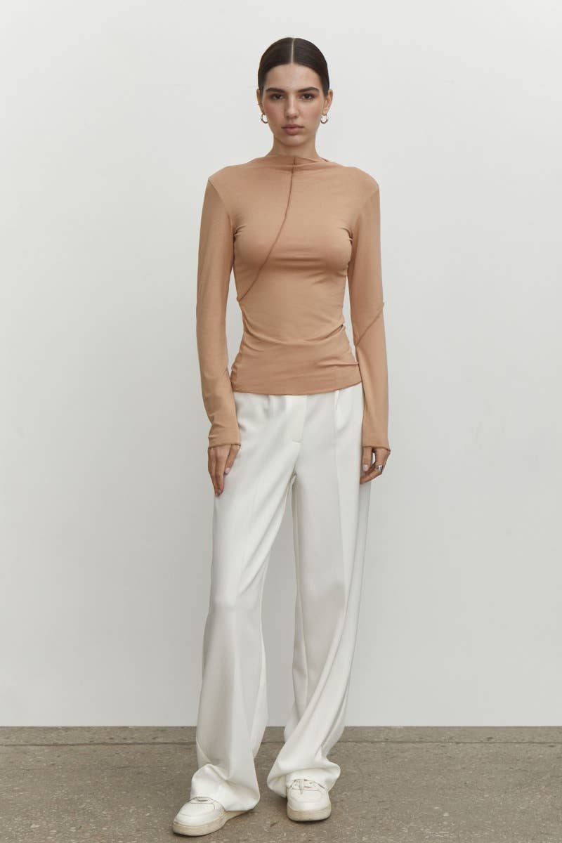 CWTBLL1714_HALF HIGH-NECK SLIM-FIT LONG-SLEEVED TOP