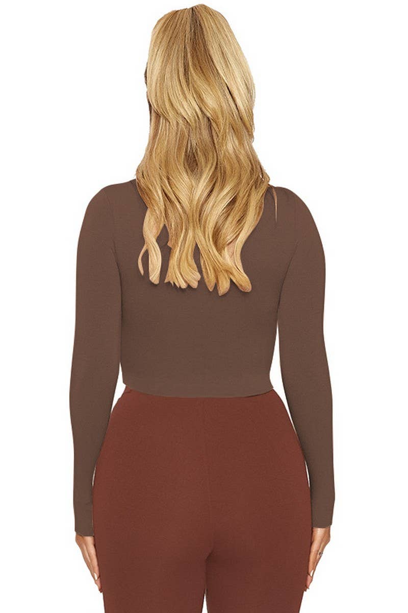 CWTTL1696_NAVEL-EXPOSED HALF-HIGH COLLAR T-SHIRT