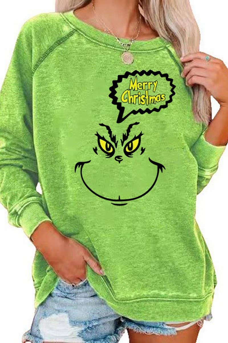 CWTBLL01326_CHRISTMAS CARTOON HORN SLEEVE SWEATSHIRT