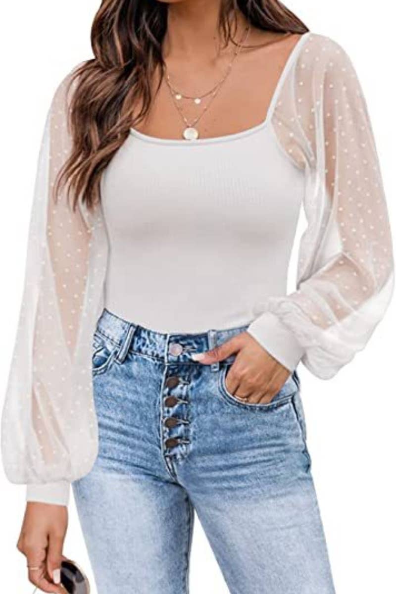 CWTBLL1063_SUMMER GAUZE SEE-THROUGH LONG SLEEVE TOP