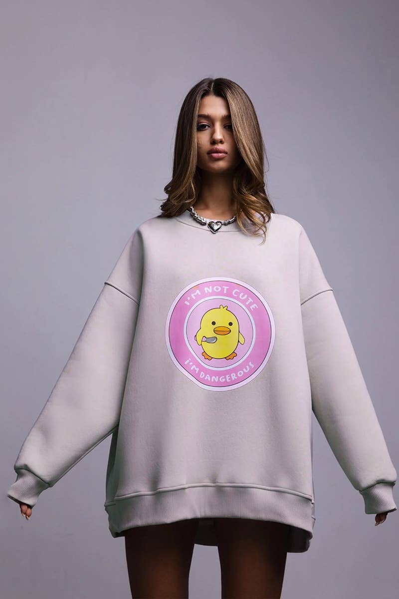 CWTBLL1671_LOOSE YELLOW DUCK PRINT LONG SLEEVE TOP