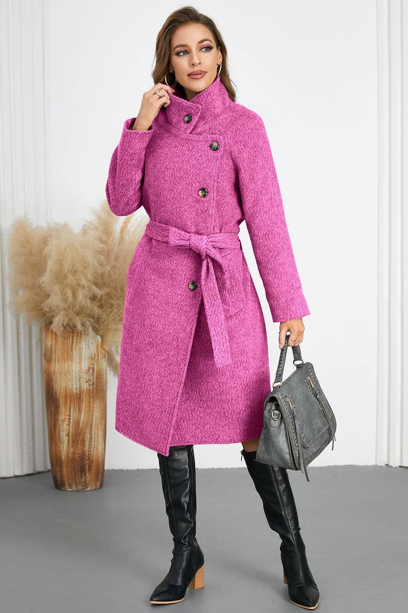 CWOCO0947_SOLID COLOR ELEGANT LACE-UP WOOLEN COAT