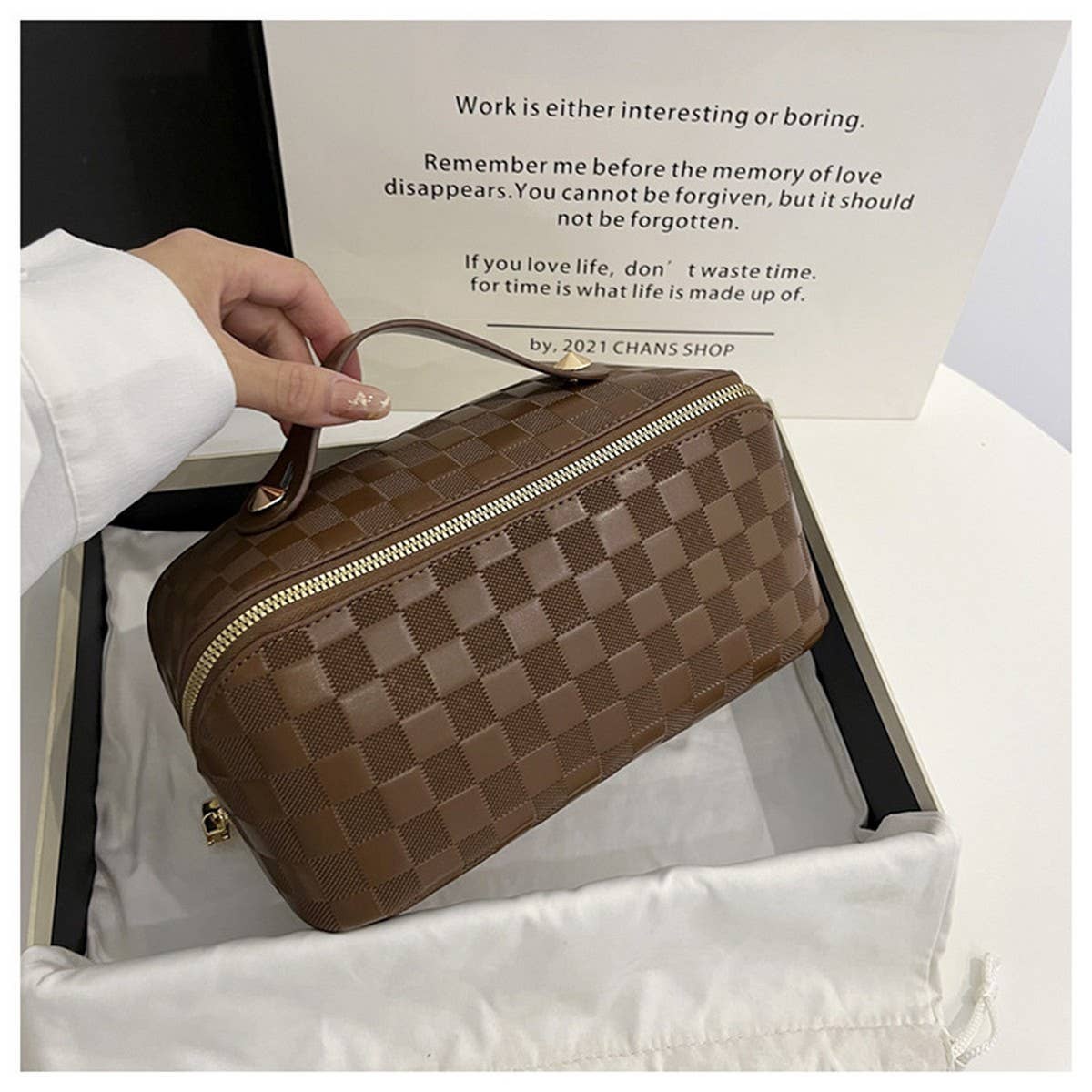 NEW SIMPLE INTERNET CELEBRITY PLAID COSMETIC BAG_CWAB4376