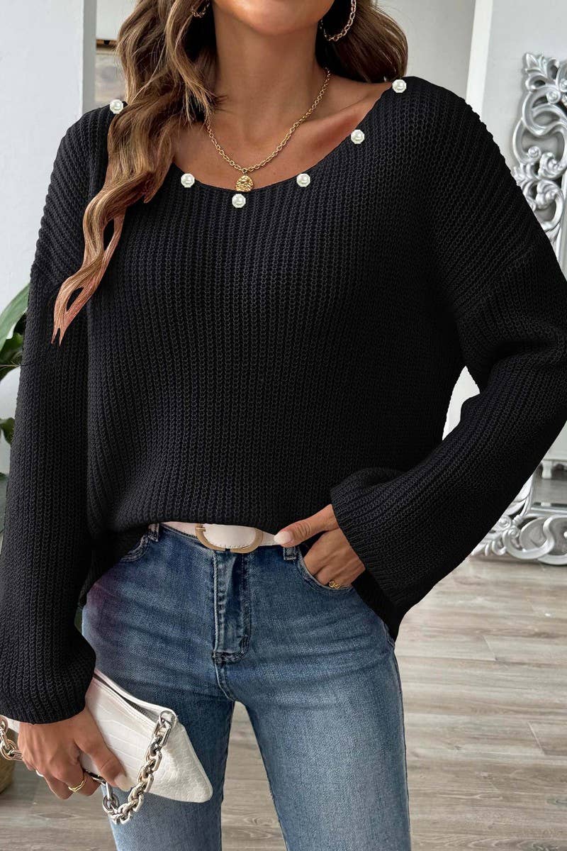 CWOSWL07405_WOMEN OFF SHOULDER BELL SLEEVE SWEATER