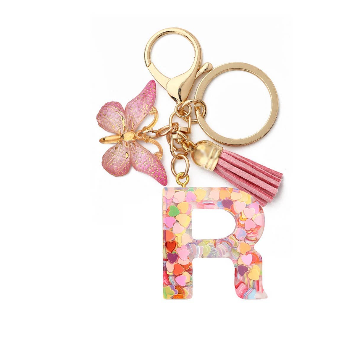CRYSTAL LETTER SEQUIN RESIN KEYCHAIN