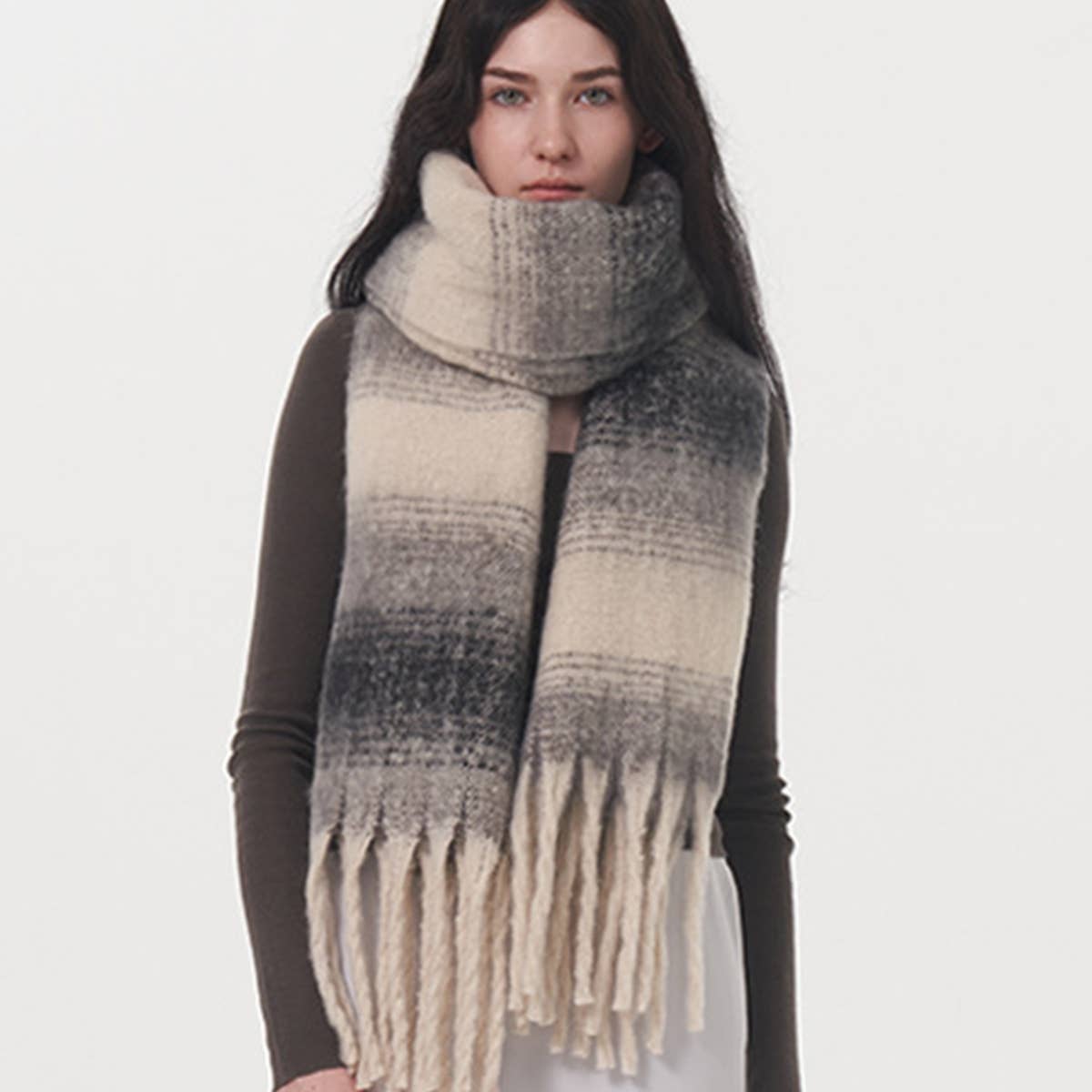 Plaid Stripe Scarf ??Wide Faux Cashmere Wrap_CWASC0333