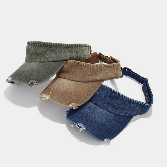 CWAH3175_OUTDOOR RIPPED DENIM TOPLESS SUN VISOR