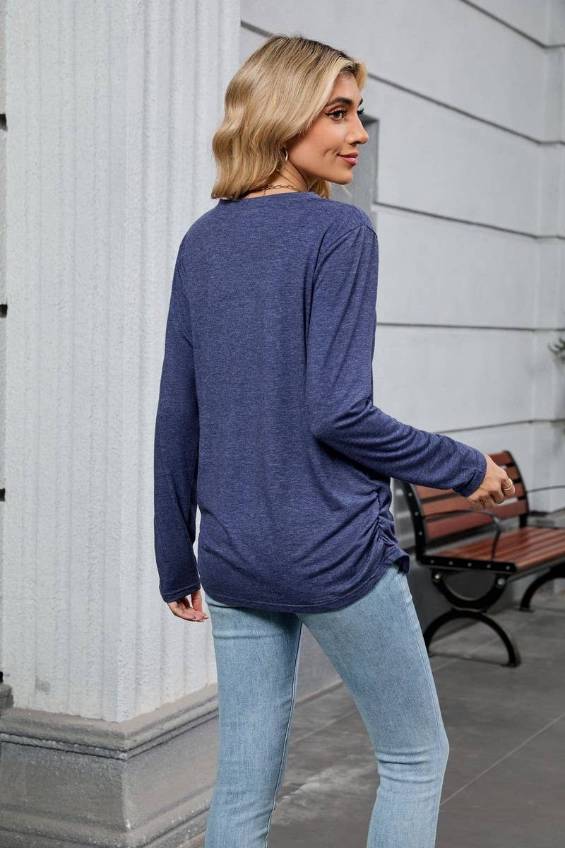 CWTBLL4019_SOLID V-NECK LOOSE FIT LONG SLEEVE T-SHIRT