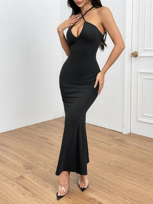 Cross neck high fanny pack hip fish tail dress