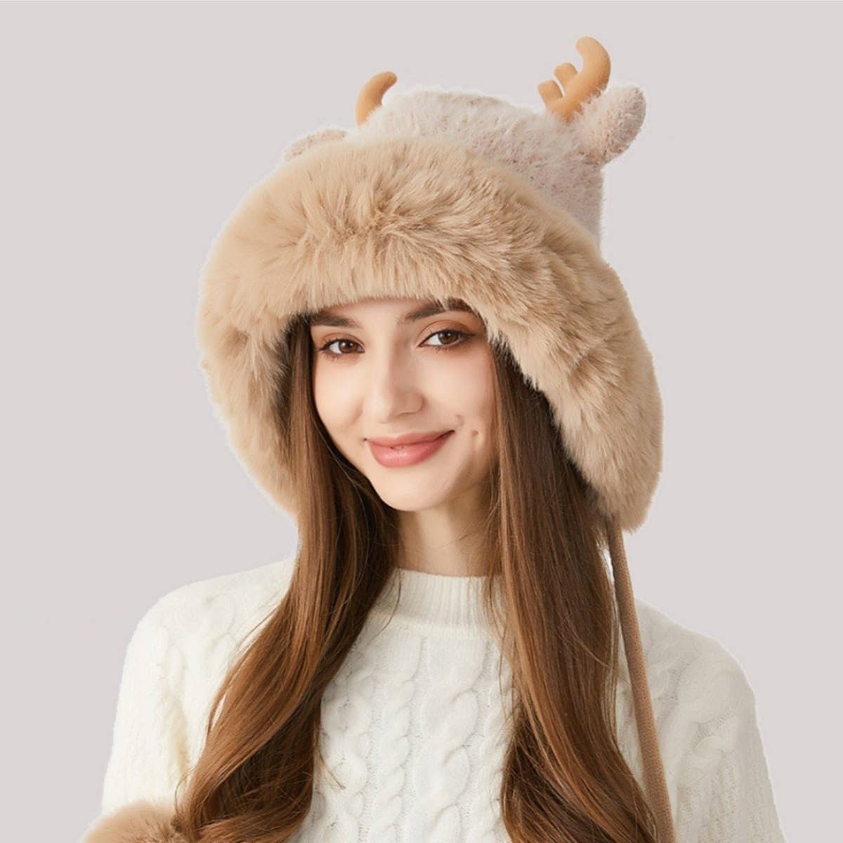 CWAH2209_WINTER CHRISTMAS ANTLER AND FLEECE KNITTED HAT