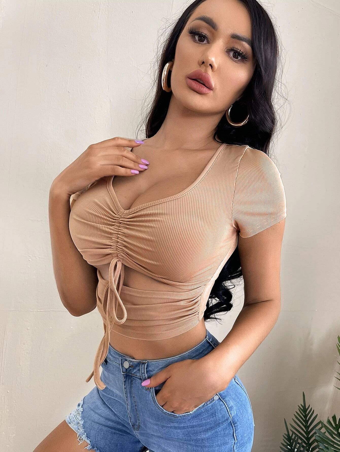 Drawstring Crop Top Sexy Sweet & Spicy T-Shirt