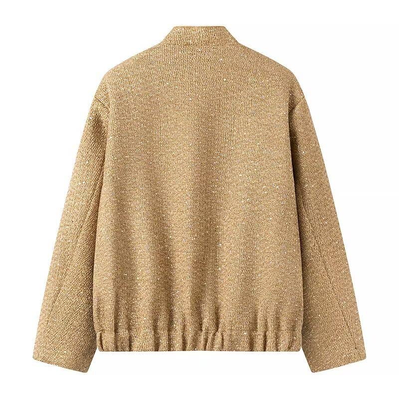 Beaded decorated stand-up collar jacket