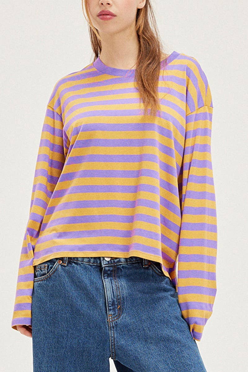 CWTBLL1623_ROUND NECK STRIPED PRINT COLOR BLOCK SWEATSHIRT