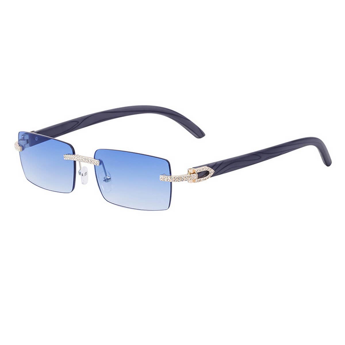 DIAMOND-STUDDED WOOD-GRAIN TEMPLE SUNGLASSES