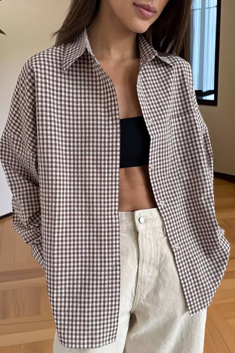 CWTSTL00912_COTTON PLAID LOOSE LONG-SLEEVED SHIRT JACKET