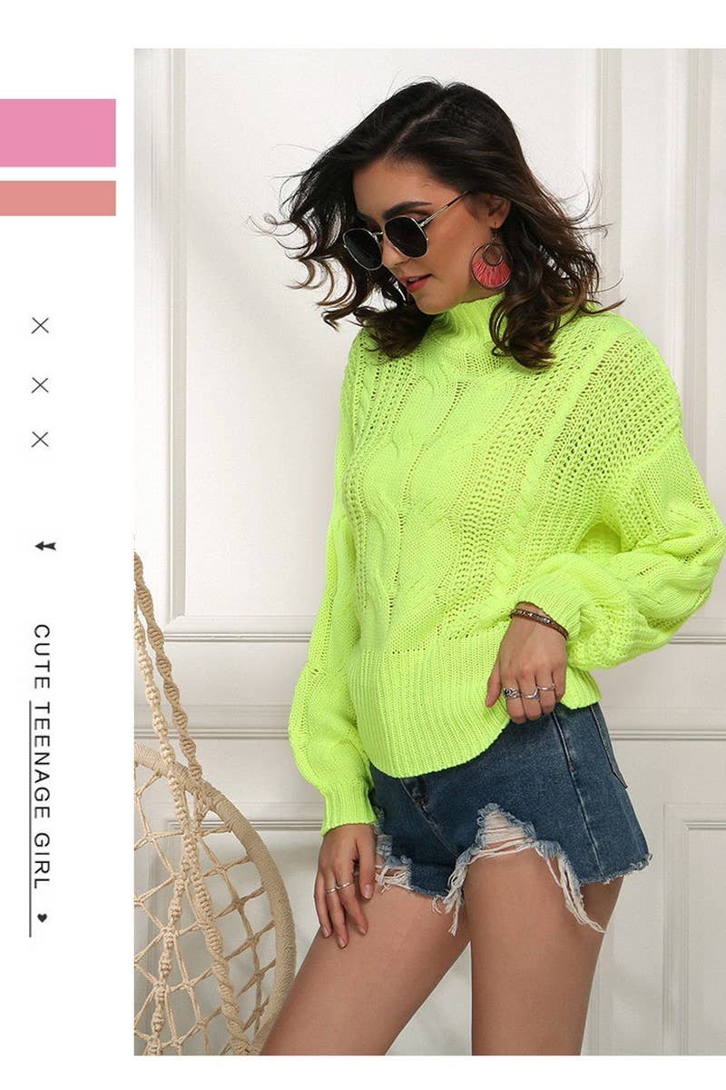CWOSWL2688_NEON CABLE MOCK NECK SWEATER