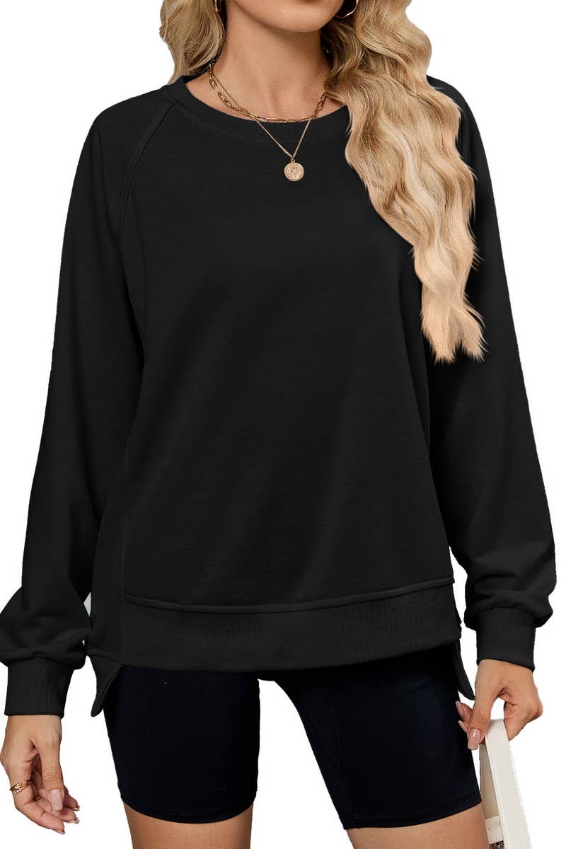 CWTTL01001_NEW THREADED ROUND NECK LONG SLEEVE LOOSE TOP