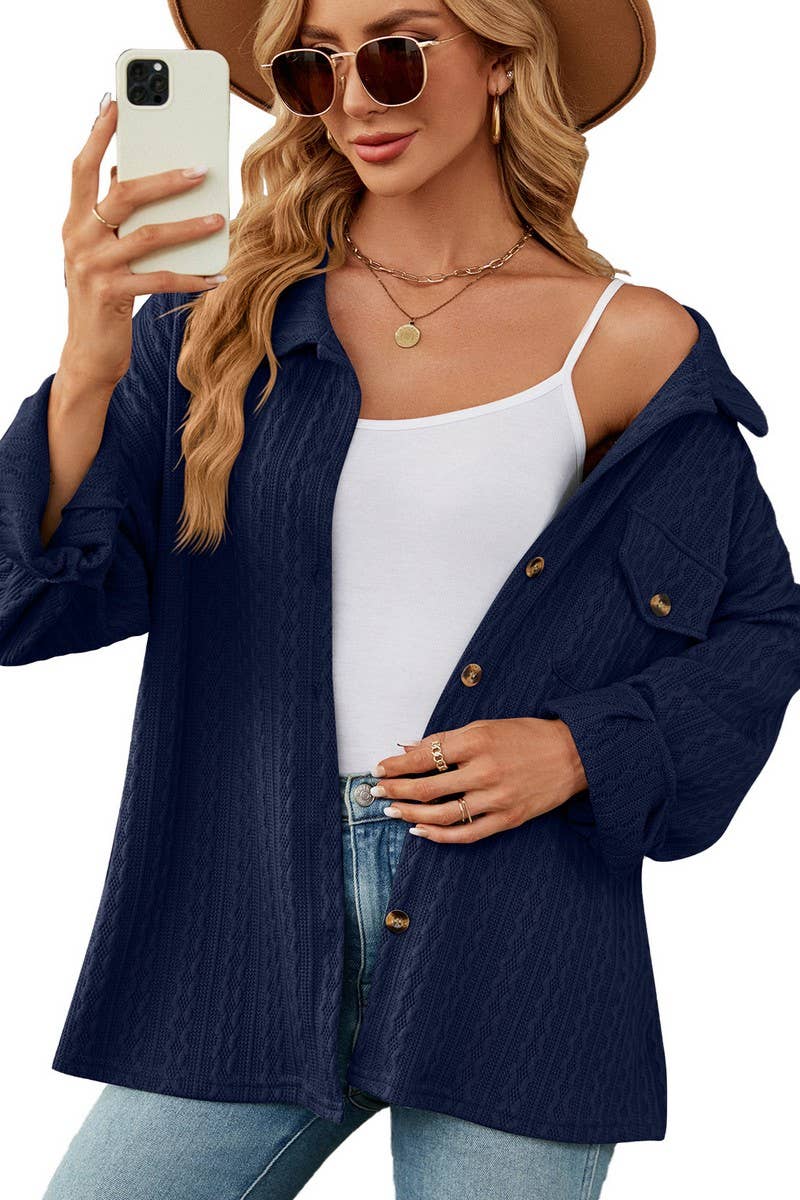 CWOCO0889_SOLID COLOR LAPEL POCKET BUTTON LONG SLEEVE COATS