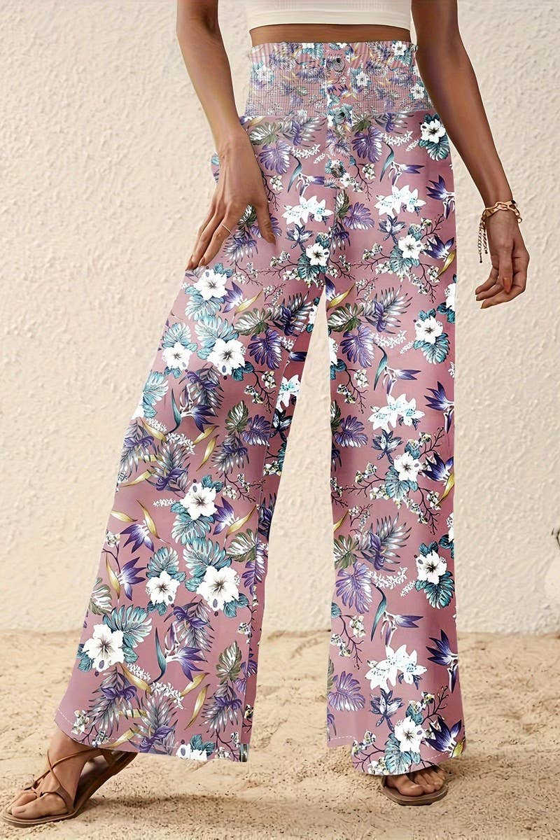 CWBLP1135_PRINTED LOOSE ELASTIC WAIST WIDE-LEG PANTS