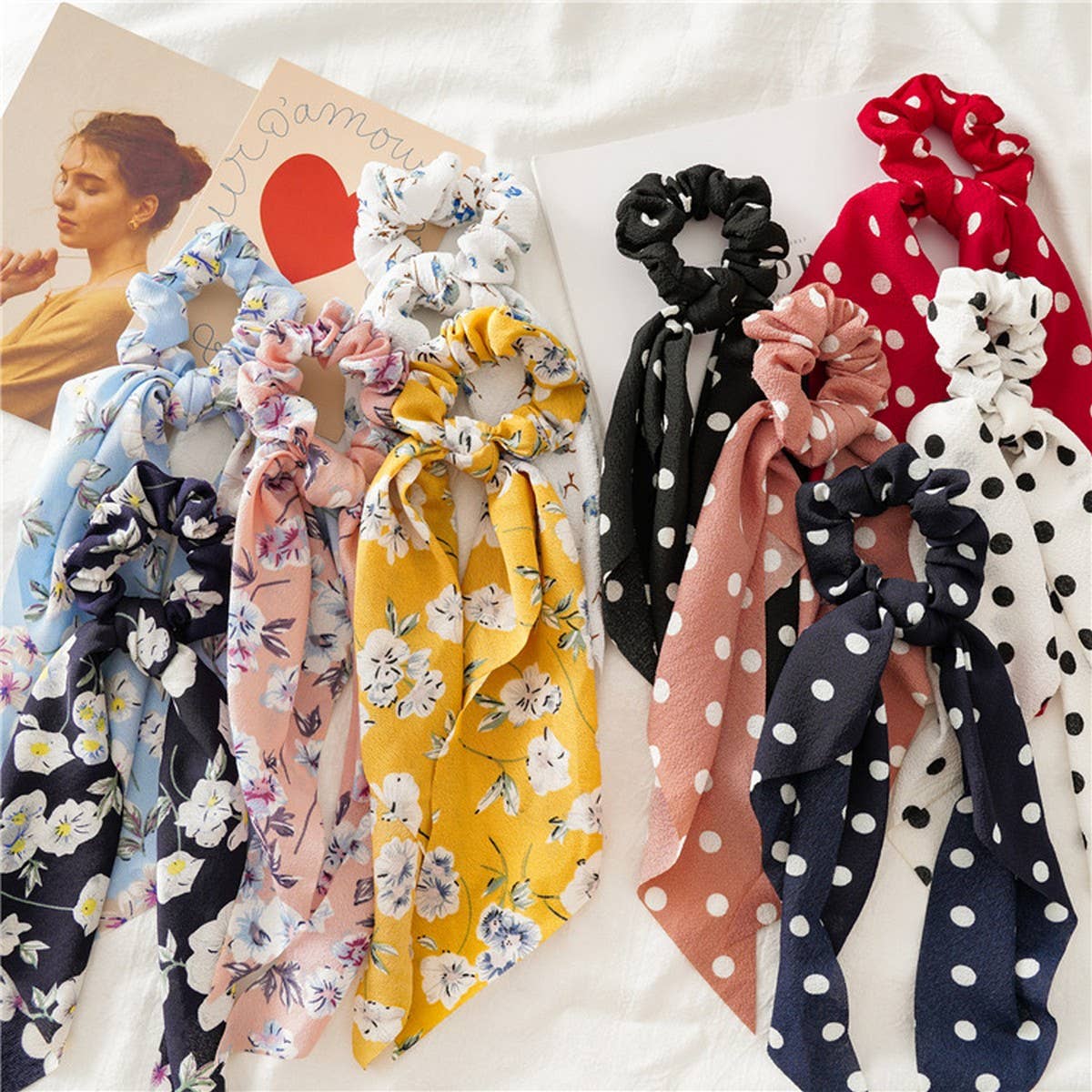 LONG FLORAL FABRIC RIBBON HAIRBAND HAIRACCESSORIES