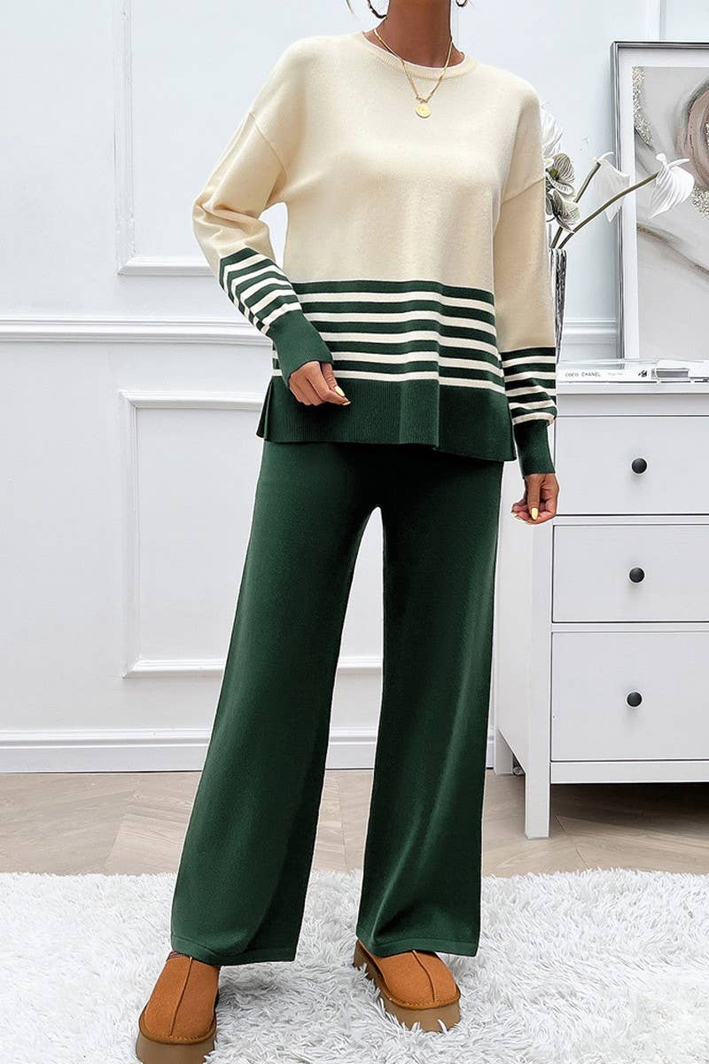CWSS1057_AUTUMN CASUAL LOOSE CONTRAST COLOR SWEATER SUIT
