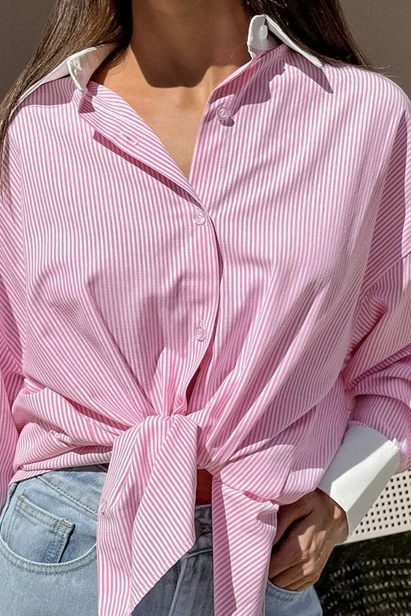 CWTBLL00575_PINK OVERSIZED STRIPED LONG-SLEEVED SHIRT